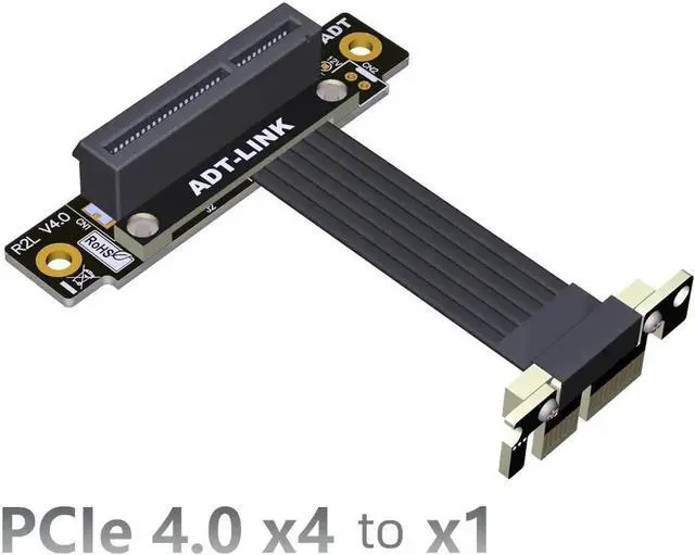 Alt view image 4 of 4 - Riser PCIe X1 To X4 PCI Express 4.0 X1 To X4 Double 90 Degrees For PCIe X4 NVMe SSD, LAN, USB Cards,extension Vertical Grey