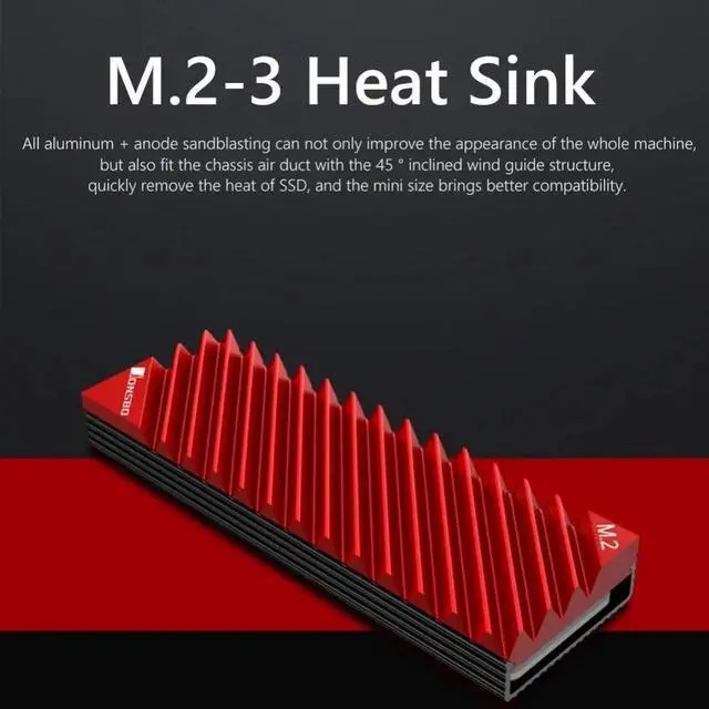 Alt view image 3 of 7 - M2-3 M.2 SSD HeatSink M.2 2280 NVMe Heat Disk Radiator Aluminum Heat Sink DissipationThermal Pad Black Red