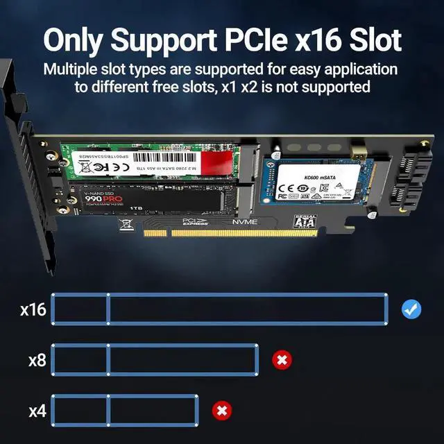 Alt view image 6 of 7 - NGFF and mSATA SSD PCIe 4.0/3.0 Adapter Card, 3 in 1 M.2 NVME to PCIE/M.2 SATA SSD to SATA III/mSATA to SATA Converter