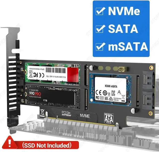 Main image of NGFF and mSATA SSD PCIe 4.0/3.0 Adapter Card, 3 in 1 M.2 NVME to PCIE/M.2 SATA SSD to SATA III/mSATA to SATA Converter