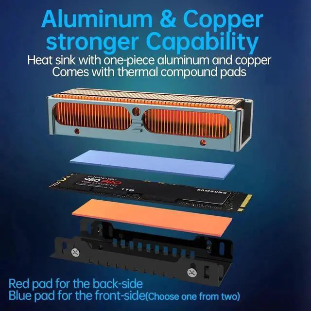 Alt view image 2 of 6 - M.2 2280 SSD High Performance Heatsink, Copper Fins with Aluminum Frame Passive Heat Sinks