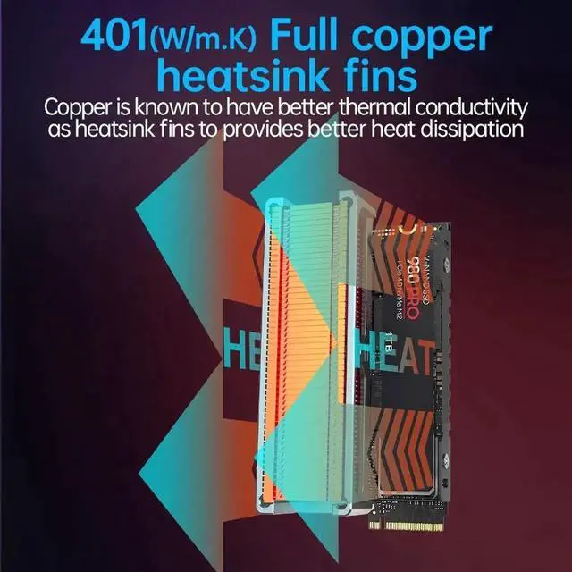 Alt view image 5 of 6 - M.2 2280 SSD High Performance Heatsink, Copper Fins with Aluminum Frame Passive Heat Sinks