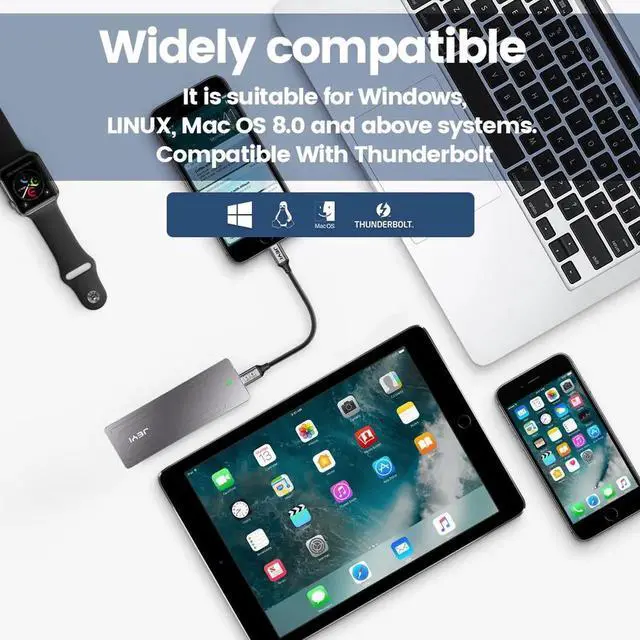 Alt view image 3 of 7 - 22110 M.2 NVME NGFF Enclosure, USB 3.2 Gen2 Type-C 10Gbps SSD Case Support M&B+M Keys 2230/42/2260/2280 With Flat Cable