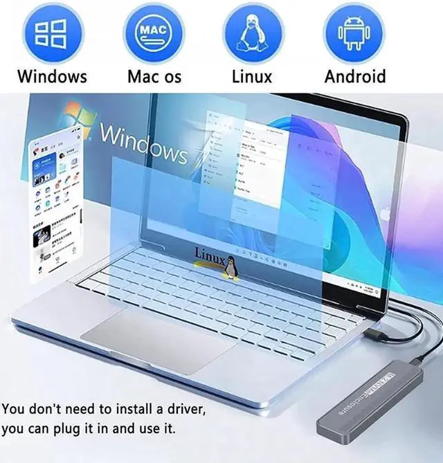 Alt view image 5 of 7 - 20Gbps M.2 NVME Enclosure USB 3.2 GEN 2X2 Type C NVME SSD Enclosure for 2230/2242/2260/2280 NVME SSD M/B+M Key External Case Box