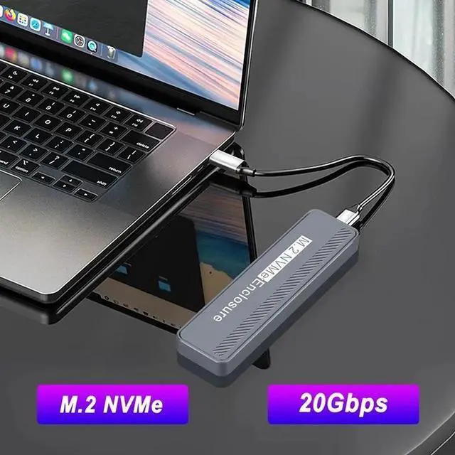 Alt view image 6 of 7 - 20Gbps M.2 NVME Enclosure USB 3.2 GEN 2X2 Type C NVME SSD Enclosure for 2230/2242/2260/2280 NVME SSD M/B+M Key External Case Box