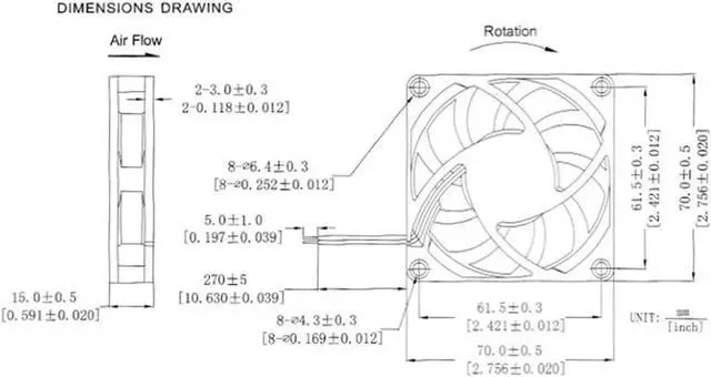 Alt view image 4 of 5 - 2PCS DC 5V 12V 24V Fan 7cm 70mm 7015 70x70x15mm Ultrathin Brushless Axial Cooling Fan 7015 Fan XH2.54 2Pin Fan Grill Net
