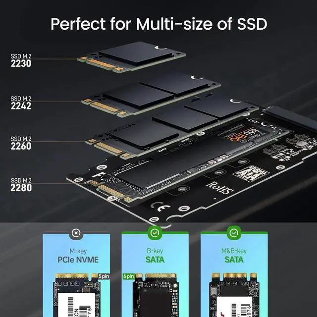 Alt view image 2 of 7 - M.2 NGFF to 2.5" SATA 3.0 Adapter, M.2 SATA SSD to SATA III 6Gbps Expansion Card Support 2230 2242 2260 2280 Hard Drive