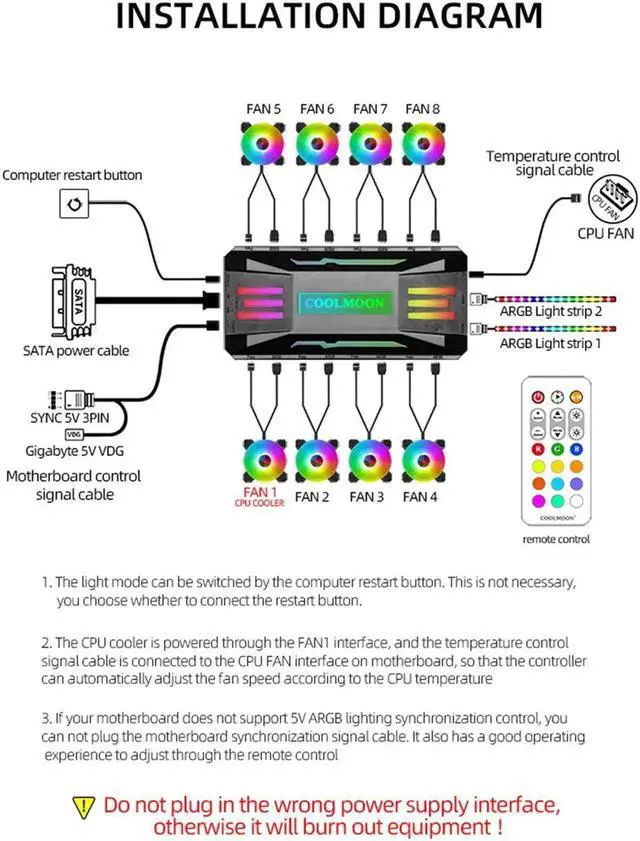 Alt view image 4 of 5 - 120mm PC Computer Case Fan RGB Cooler Heatsink 12cm Aura Sync Silent Cooling Fan 6PIN Rainbow Music ARGB Controller