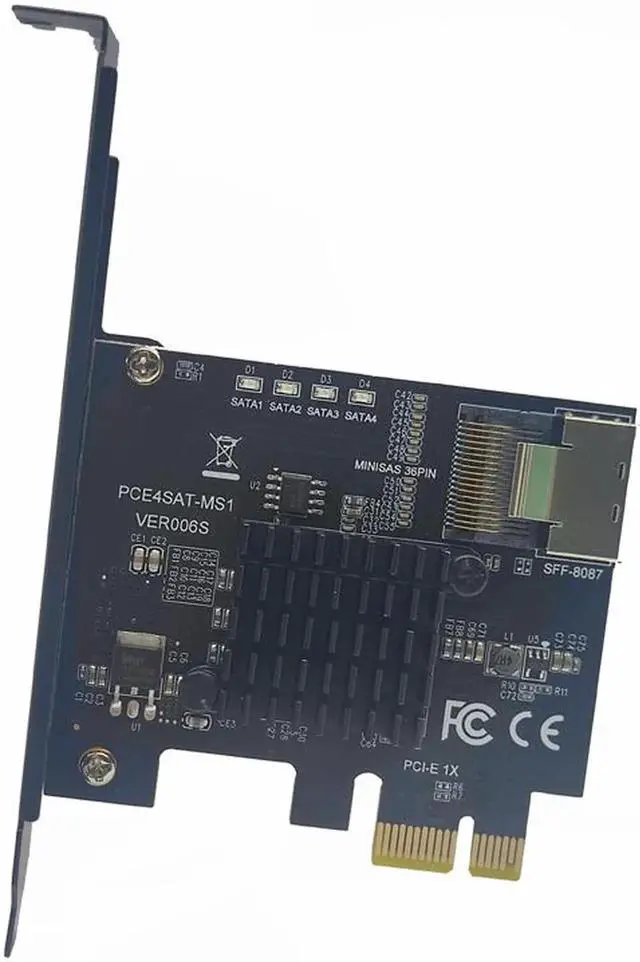 Alt view image 2 of 6 - PCIE to Mini SAS SFF-8087 Expansion Card Support 4 Port SATA 3.0 6Gbps HDD SSD SFF8087 to PCI Express X1 Adapter SATA Controller N/A