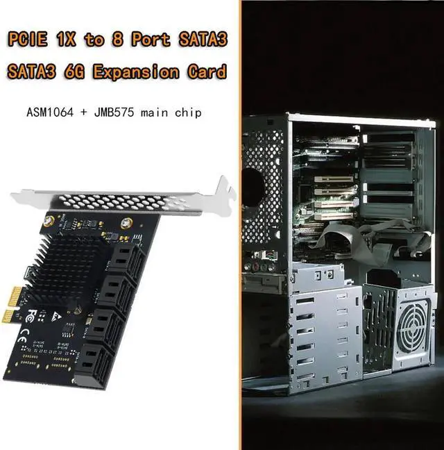 Alt view image 5 of 7 - PCIe to SATA Expansion Card 8 Port SATA Multiplier PCI Express X1 Controller SATA 3 HDD SSD Adapter PCI E SATA3 Riser for Mining
