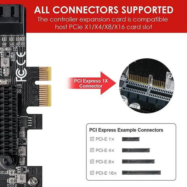 Alt view image 3 of 7 - PCIe to SATA Expansion Card 8 Port SATA Multiplier PCI Express X1 Controller SATA 3 HDD SSD Adapter PCI E SATA3 Riser for Mining