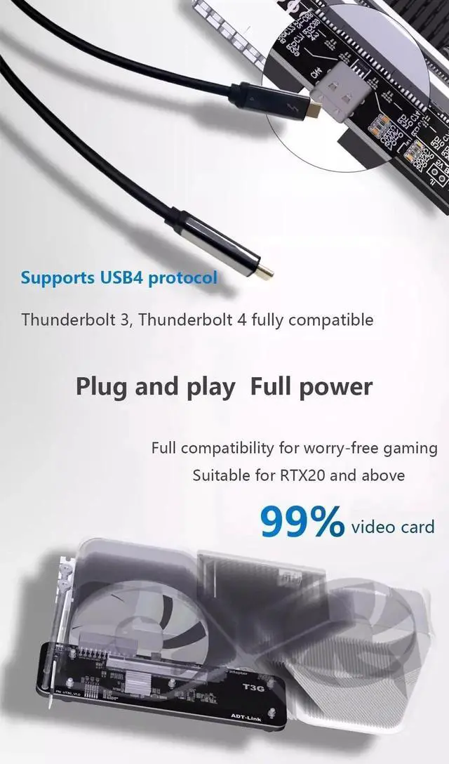 Alt view image 3 of 7 - For NUC/ITX/STX/Nootbook PC Graphics Card External USB4 to PCIe 4.0 x16 Connector eGPU Adapter for Thunderbolt 3/4