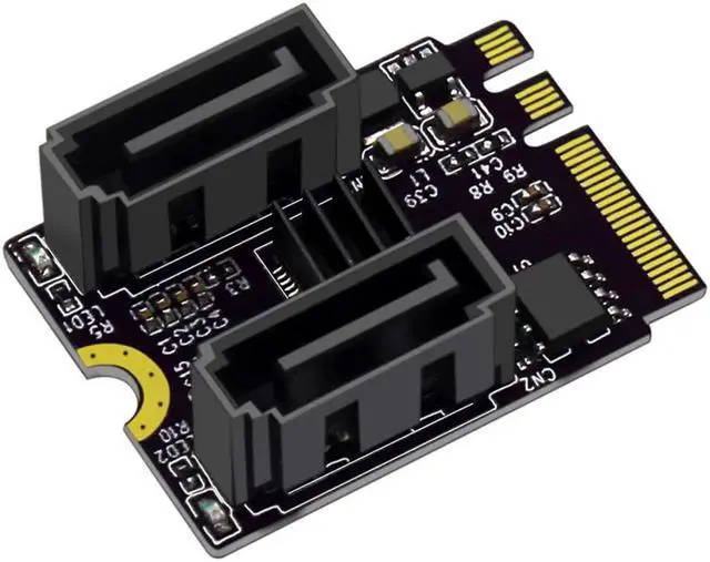 Alt view image 2 of 7 - M.2 to SATA Adapter WiFi M.2 Key A+E to 2 Port SATA3.0 Expansion Card Riser SATA3 6Gb M2 2230 PCIE3.0 Bandwidth for SATA SSD HDD