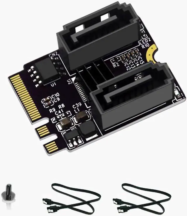 Alt view image 3 of 7 - M.2 to SATA Adapter WiFi M.2 Key A+E to 2 Port SATA3.0 Expansion Card Riser SATA3 6Gb M2 2230 PCIE3.0 Bandwidth for SATA SSD HDD