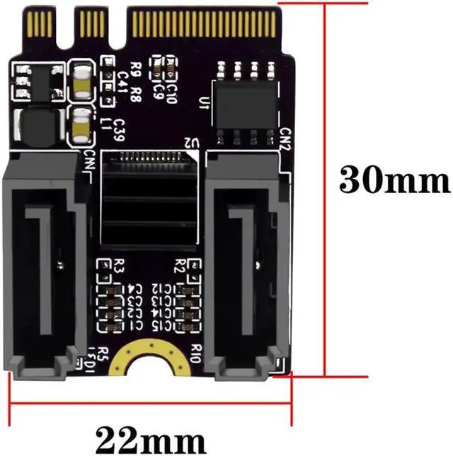 Alt view image 7 of 7 - M.2 to SATA Adapter WiFi M.2 Key A+E to 2 Port SATA3.0 Expansion Card Riser SATA3 6Gb M2 2230 PCIE3.0 Bandwidth for SATA SSD HDD