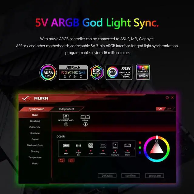 Alt view image 6 of 7 - 120mm PC Computer Case Fan RGB Cooler Heatsink 12cm Aura Sync Silent Cooling Fan 6PIN Rainbow Music ARGB Controller