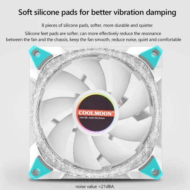 Alt view image 3 of 7 - 120mm PC Computer Case Fan RGB Cooler Heatsink 12cm Aura Sync Silent Cooling Fan 6PIN Rainbow Music ARGB Controller