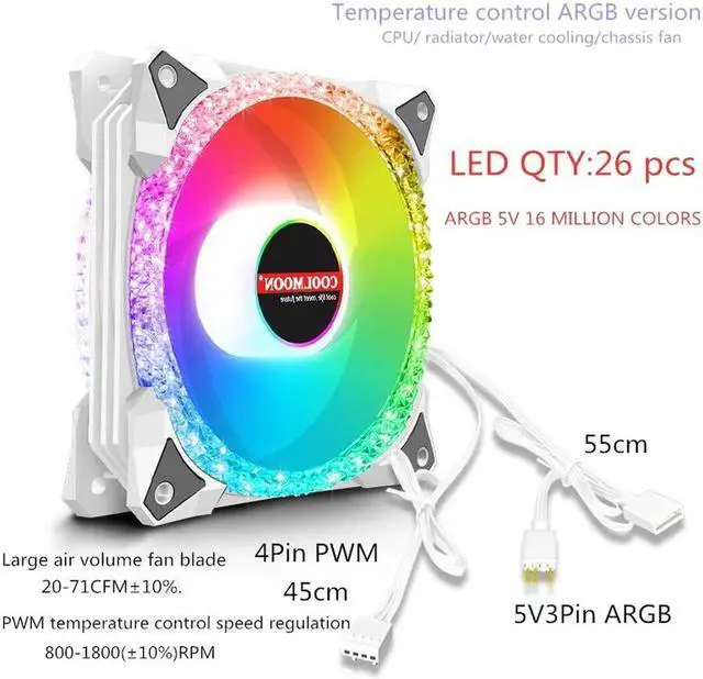 Alt view image 5 of 7 - 120mm PC Computer Case Fan RGB Cooler Heatsink 12cm Aura Sync Silent Cooling Fan 6PIN Rainbow Music ARGB Controller