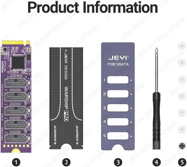 Alt view image 3 of 6 - NVMe M.2 to 5 Sata Adapter, Internal 5 Port Non-RAID SATA III 6GB/s NVMe Adapter Card for Desktop PC Support SSD and HDD