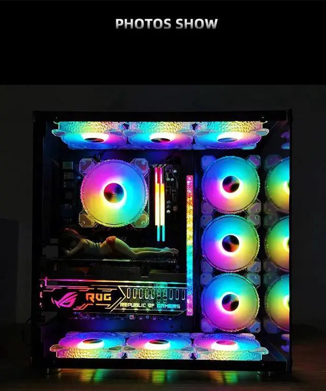 Alt view image 4 of 7 - RGB Case Fan Kit 120mm Fan ARGB RGB Cooling Ventilador 6PIN Rainbow Computer Chassis Fans 12V Silent Adjust 12cm Aura Sync