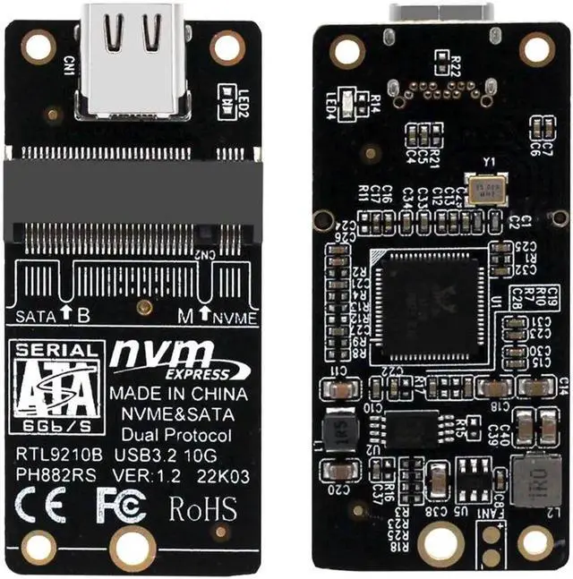Alt view image 2 of 7 - M2 to USB 3.1 TYPE C Adapter M2 PCIE NVME SSD / M.2 SATA SSD to USB C Riser Board 10Gbps Dual Protocol 9210B for M/B+M Key 2230