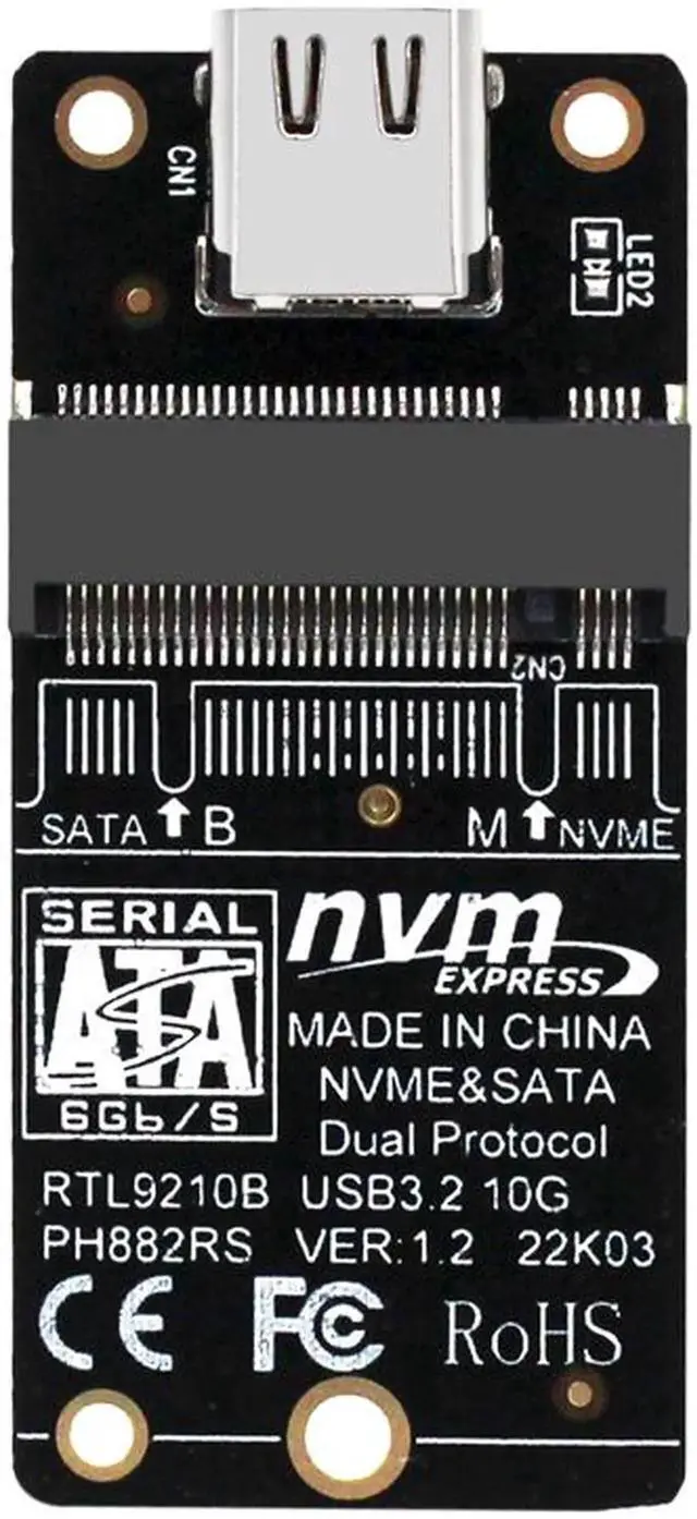 Main image of M2 to USB 3.1 TYPE C Adapter M2 PCIE NVME SSD / M.2 SATA SSD to USB C Riser Board 10Gbps Dual Protocol 9210B for M/B+M Key 2230