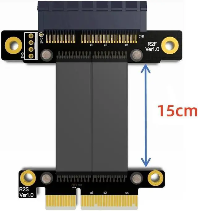 Alt view image 6 of 7 - PCIe 4x to PCIe 4x Riser cable PCI-E GEN3.0 4x PCI-Express X4 Extender Right Angle cables Gold