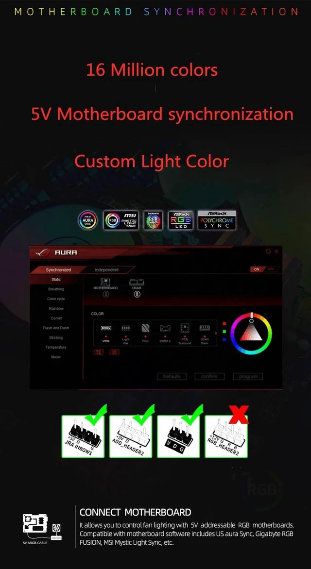 Alt view image 4 of 7 - RGB Case Fan Kit 120mm Fan ARGB RGB Cooling Ventilador 6PIN Rainbow Computer Chassis Fans 12V Silent Adjust 12cm Aura Sync