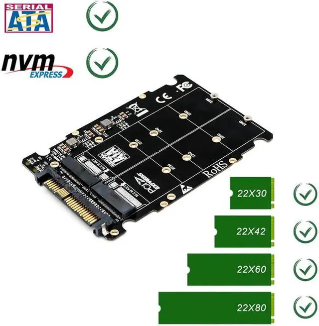 Alt view image 3 of 6 - M.2 SSD to U.2 Adapter 2in1 M.2 NVMe and SATA-Bus NGFF SSD to PCI-e U.2 SFF-8639 Adapter PCIe M2 Converter for Desktop Computers