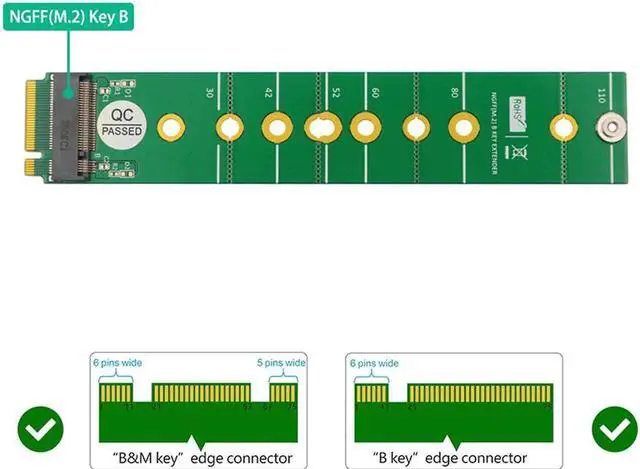 Alt view image 5 of 7 - M.2 NGFF B Key SSD Adapter Converter Riser Board Key-B to Key-B Convert Card Expansion Slot for 2230 2242 2260 2280 M.2 SATA SSD