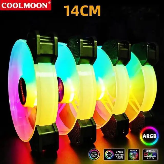 Alt view image 4 of 7 - 14cm ARGB Fan 140mm Case Fan with Music Controller Support AURA SYNC Computer Cooler Cooling RGB Case Fans 14cm