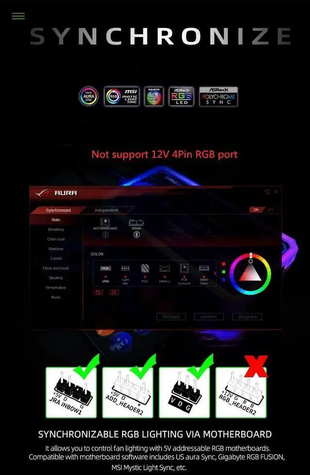 Alt view image 7 of 7 - 14cm ARGB Fan 140mm Case Fan with Music Controller Support AURA SYNC Computer Cooler Cooling RGB Case Fans 14cm