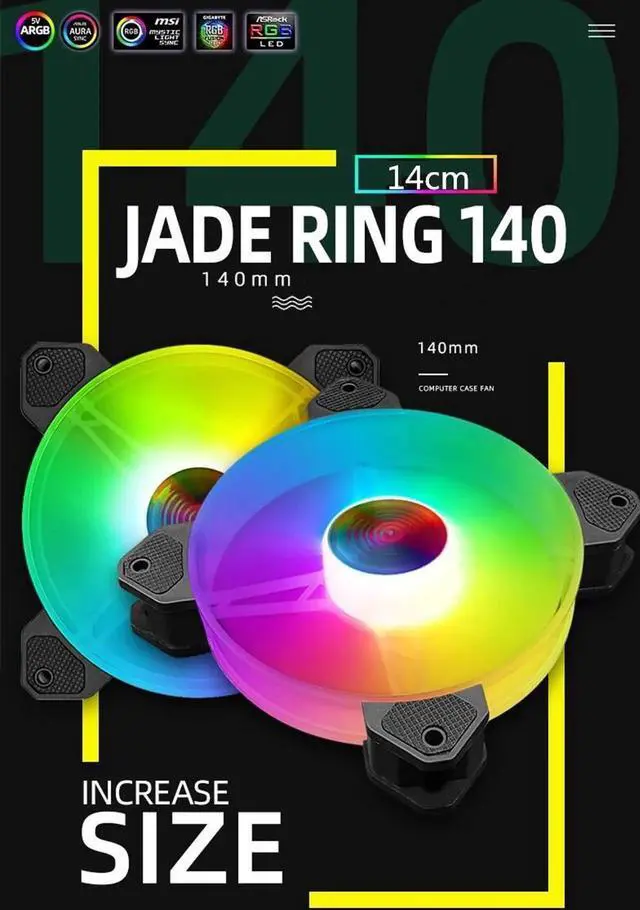 Alt view image 2 of 7 - 14cm ARGB Fan 140mm Case Fan with Music Controller Support AURA SYNC Computer Cooler Cooling RGB Case Fans 14cm