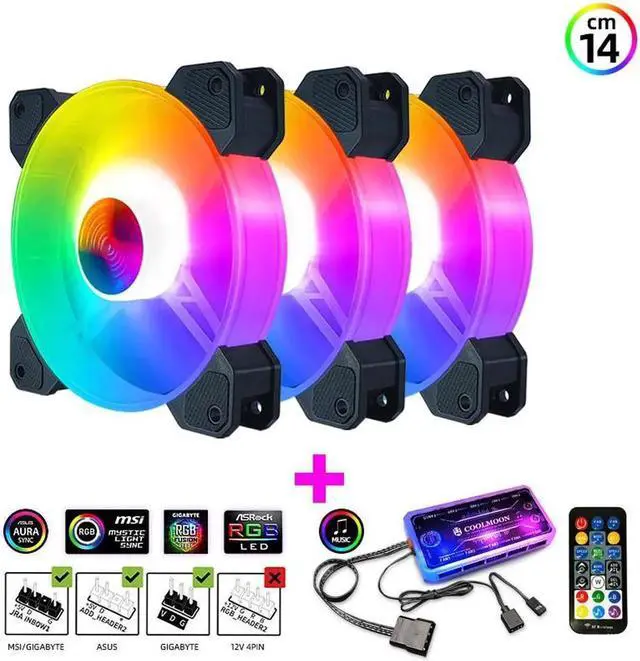 Main image of 14cm ARGB Fan 140mm Case Fan with Music Controller Support AURA SYNC Computer Cooler Cooling RGB Case Fans 14cm