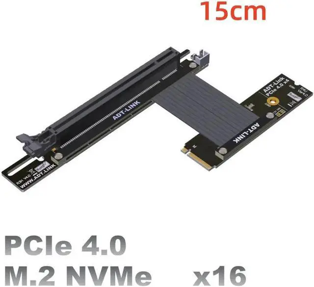 Alt view image 3 of 7 - PCI-E 4.0 16x PCIe x16 Extender to M2 M.2 NVMe M-Key Riser Card Extension Cord Gen4.0 64Gbps with Sata Power Cable Gold