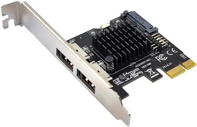Main image of PCI Express eSATA Expansion Card PCIE X1 to 2Port eSATA Adapter with SATA Power USB2.0 9Pin Header Support 3.5" HDD ASM1061 Chip