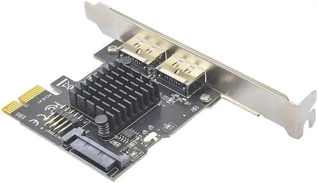 Alt view image 2 of 7 - PCI Express eSATA Expansion Card PCIE X1 to 2Port eSATA Adapter with SATA Power USB2.0 9Pin Header Support 3.5" HDD ASM1061 Chip