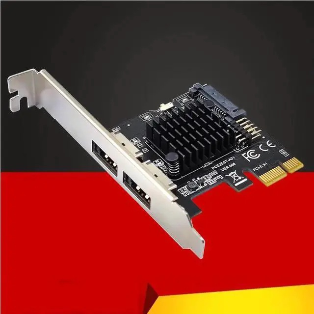 Alt view image 4 of 7 - PCI Express eSATA Expansion Card PCIE X1 to 2Port eSATA Adapter with SATA Power USB2.0 9Pin Header Support 3.5" HDD ASM1061 Chip