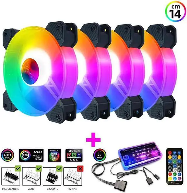 Main image of 14cm ARGB Fan 140mm Case Fan with Music Controller Support AURA SYNC Computer Cooler Cooling RGB Case Fans 14cm Blue