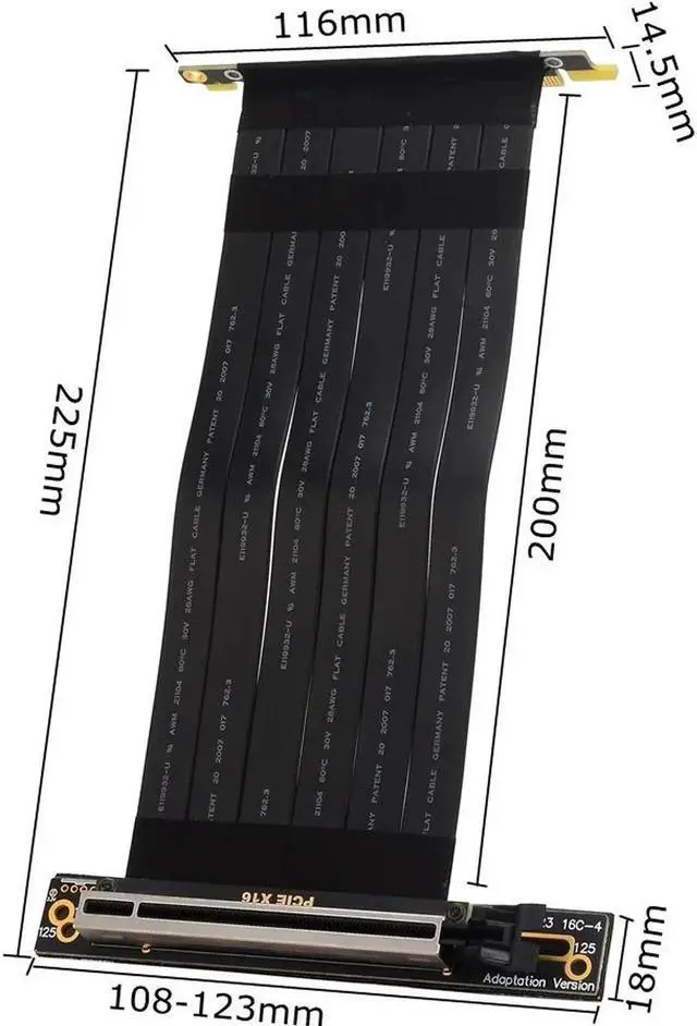 Alt view image 7 of 7 - PCI Express 3.0 Double 90 Degree Right Angle PCIe 3.0 x16 x16 Extension Cable 16x Riser Ribbon Extender For Graphics Vertical