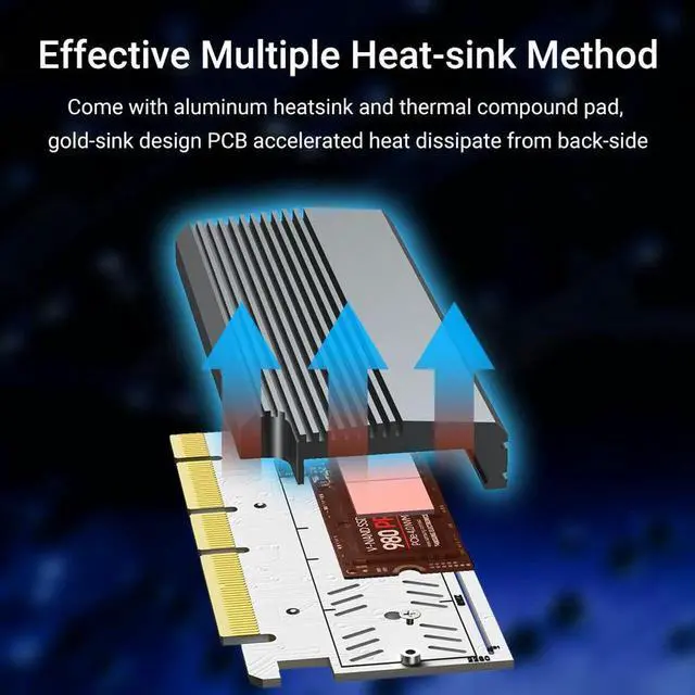 Alt view image 2 of 7 - RGB PCIe 4.0 NVMe Adapter, PCIe to NVMe M.2 SSD Adapter Card with Aluminum Heatsink, Compatible with Gen4 Gen3 Gen2 Gen1 N/A