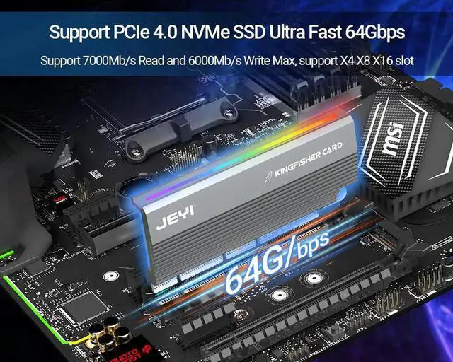 Alt view image 3 of 7 - RGB PCIe 4.0 NVMe Adapter, PCIe to NVMe M.2 SSD Adapter Card with Aluminum Heatsink, Compatible with Gen4 Gen3 Gen2 Gen1 N/A