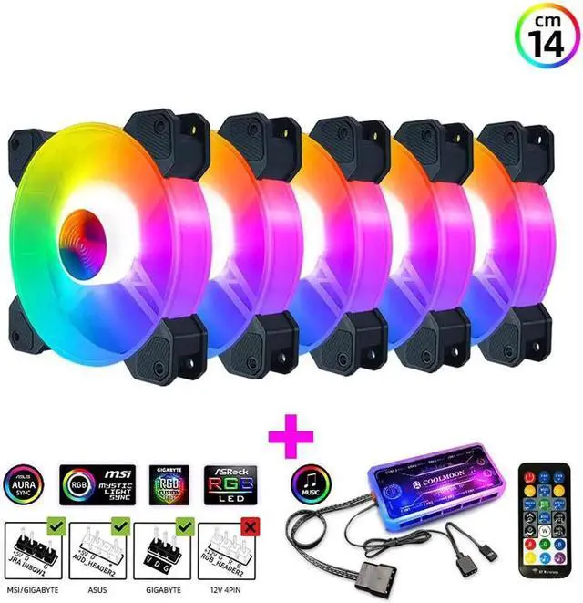 Main image of 14cm ARGB Fan 140mm Case Fan with Music Controller Support AURA SYNC Computer Cooler Cooling RGB Case Fans 14cm