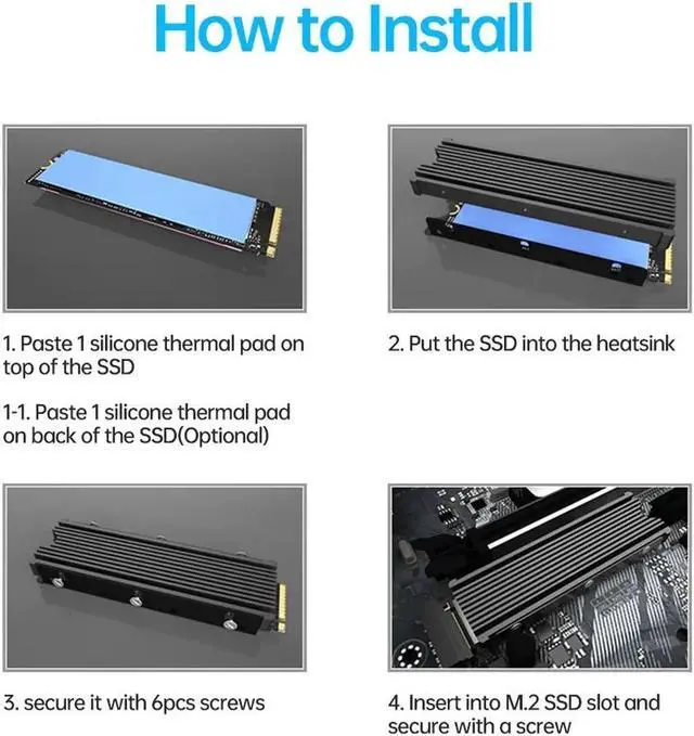 Alt view image 3 of 7 - M.2 2280 SSD Heatsink Support PS5 PC NVME NGFF 2280 SSD Double-Sided Heat Sink Cooling with Thermal Silicone Pads Cooler