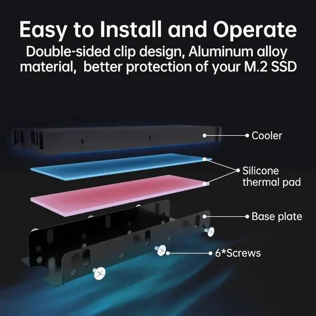 Alt view image 6 of 7 - M.2 2280 SSD Heatsink Support PS5 PC NVME NGFF 2280 SSD Double-Sided Heat Sink Cooling with Thermal Silicone Pads Cooler N/A
