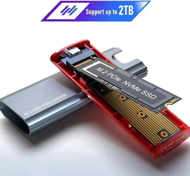 Alt view image 7 of 7 - M.2 NVMe SSD Enclosure Adapter Tool Free Aluminum Case USB C 3.1 Gen 2 10Gbps to NVMe PCIe External Enclosure for M2 NVMe SSD