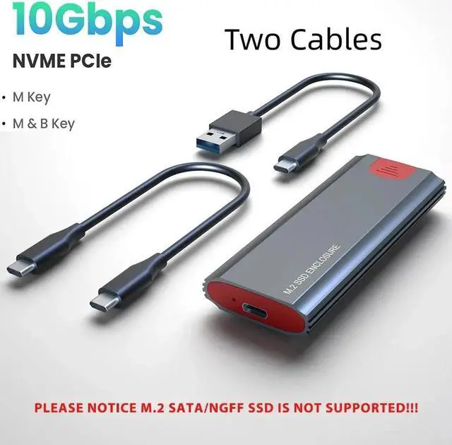 Main image of M.2 NVMe SSD Enclosure Adapter Tool Free Aluminum Case USB C 3.1 Gen 2 10Gbps to NVMe PCIe External Enclosure for M2 NVMe SSD