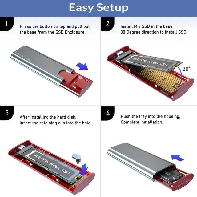 Alt view image 2 of 7 - M.2 NVMe SSD Enclosure Adapter Tool Free Aluminum Case USB C 3.1 Gen 2 10Gbps to NVMe PCIe External Enclosure for M2 NVMe SSD Grey