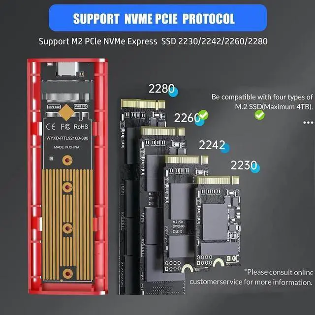 Alt view image 3 of 7 - M.2 NVMe SSD Enclosure Adapter Tool Free Aluminum Case USB C 3.1 Gen 2 10Gbps to NVMe PCIe External Enclosure for M2 NVMe SSD Grey