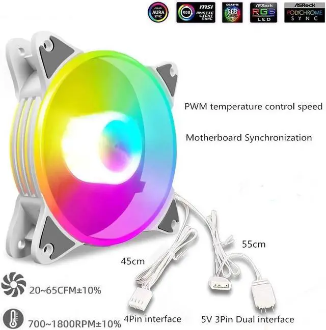 Alt view image 3 of 7 - 12cm 5V PWM PC Case Fan Addressable ARGB CPU Cooling Radiator Heatsink for Desktop Chassis 4Pin Cooling Fan 120mm for PC